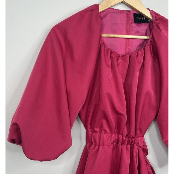 DO+ BE Magenta Open Back‎ Puff Sleeve Fit Flare Mini Dress Women’s Size Small - Picture 5 of 16